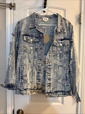 BiBi Distressed Light Gray Acid-Wash Denim Jacket